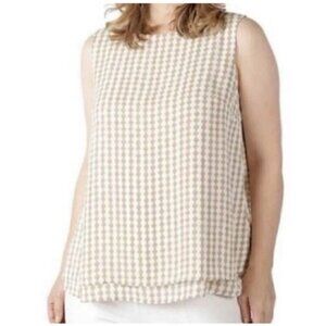 NEW Joan Rivers Beige White Crepe Sleeveless Blouse Top Size XS bin 1M